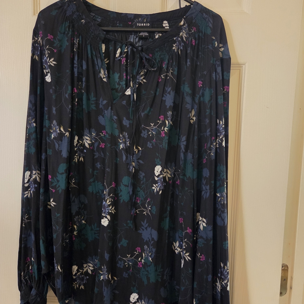 Torrid Dark Floral Blouse - Black and Teal